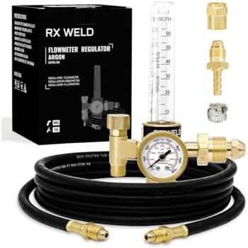 RX WELD Argon Regulator, Flow Meter Gas Regulator Gauge for Mig Tig Weld