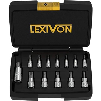 LEXIVON Torx Bit Socket Set, Premium S2 Alloy Steel | 13-Piece Star T8 - T60 Set