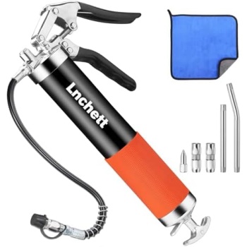Lnchett Grease Gun with Towel, 9000 PSI Professional Heavy Duty 14 oz Pistol