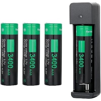 18650 Battery Charger Set, 3.7V Rechargeable Flat-top Battery for Flashlights