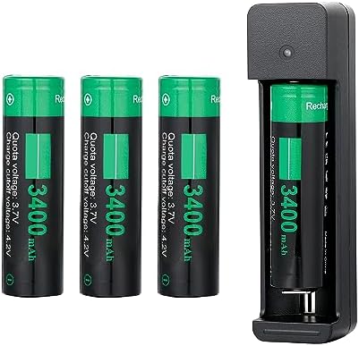 18650 Battery Charger Set, 3.7V Rechargeable Flat-top Battery for Flashlights
