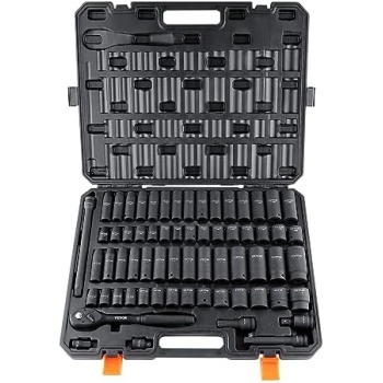 VEVOR 1/2" Drive Impact Socket Set, 65 Piece SAE 3/8" to 1-1/4" and Metric