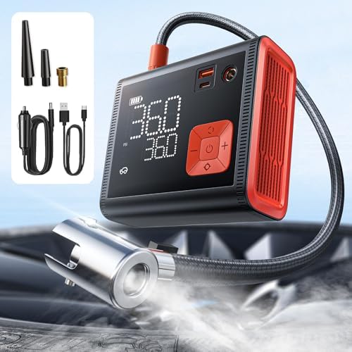 LISEN Tire Inflator Portable Air Compressor 2 in 1-4X Faster Inflator-25,000mAh