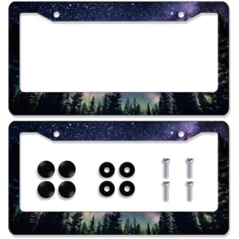 2Pcs Galaxy Forest License Plate Frame Colorful Galaxy Moon Stars License Plate