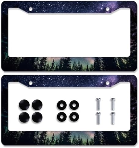2Pcs Galaxy Forest License Plate Frame Colorful Galaxy Moon Stars License Plate