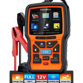 FOXWELL Upgrade NT301 Plus OBD2 Scanner Battery Tester 12V, 4 IN1 OBD Scanner