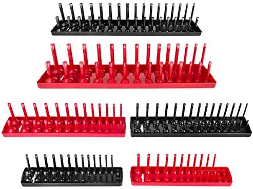 6PCS Socket Organizer Tray Set, Red SAE & Black Metric Socket Storage Trays