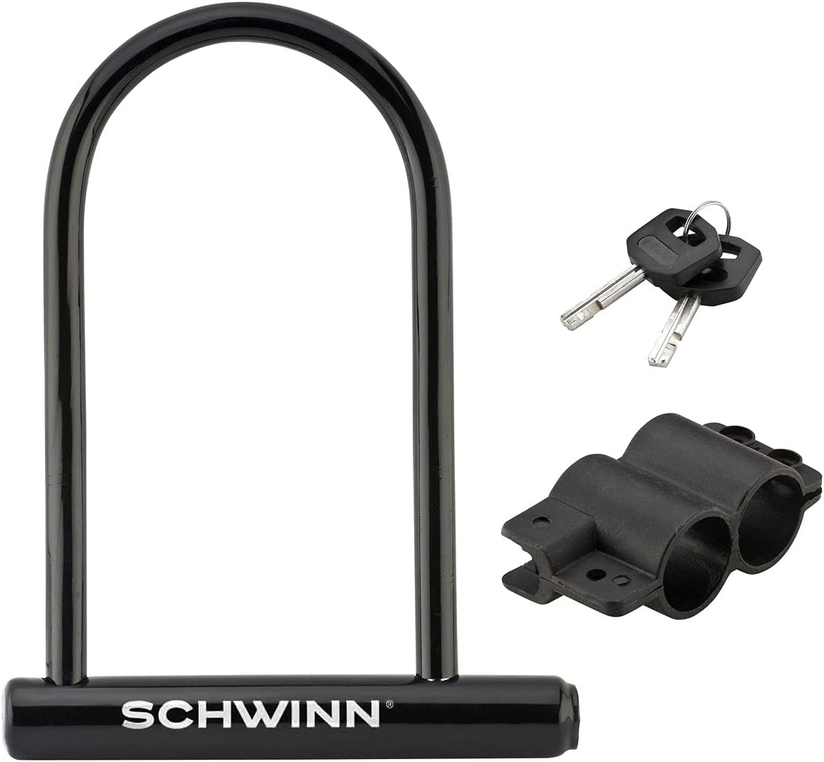 Schwinn Bike U-Lock with Keys, 12 mm x 7.5 inches, Black, Vinyl Coated Steel