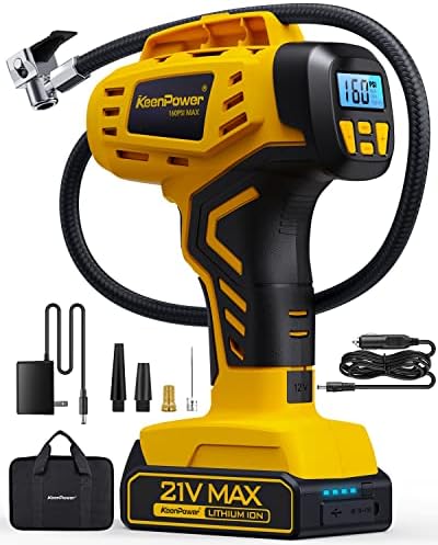 KeenPower Tire Inflator Portable Air Compressor - 2X Faster - 21V Rechargeable