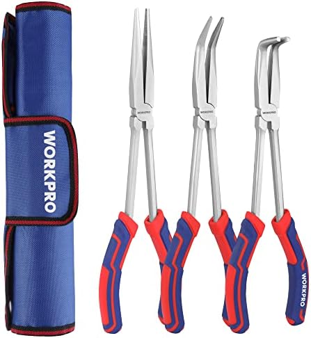 WORKPRO 3PC Long Reach Pliers Set, 11 Inch Extra Long Needle Nose Pliers Set