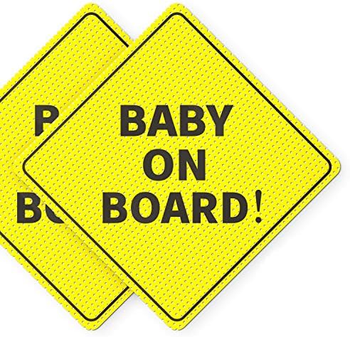 Baby On Board Sticker Sign - Essential for Cars - 5" by 5" - Bright Yellow and