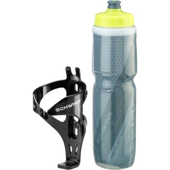 Schwinn Reflective Insulated Water Bottle with Holder for Bicycle, 26 oz