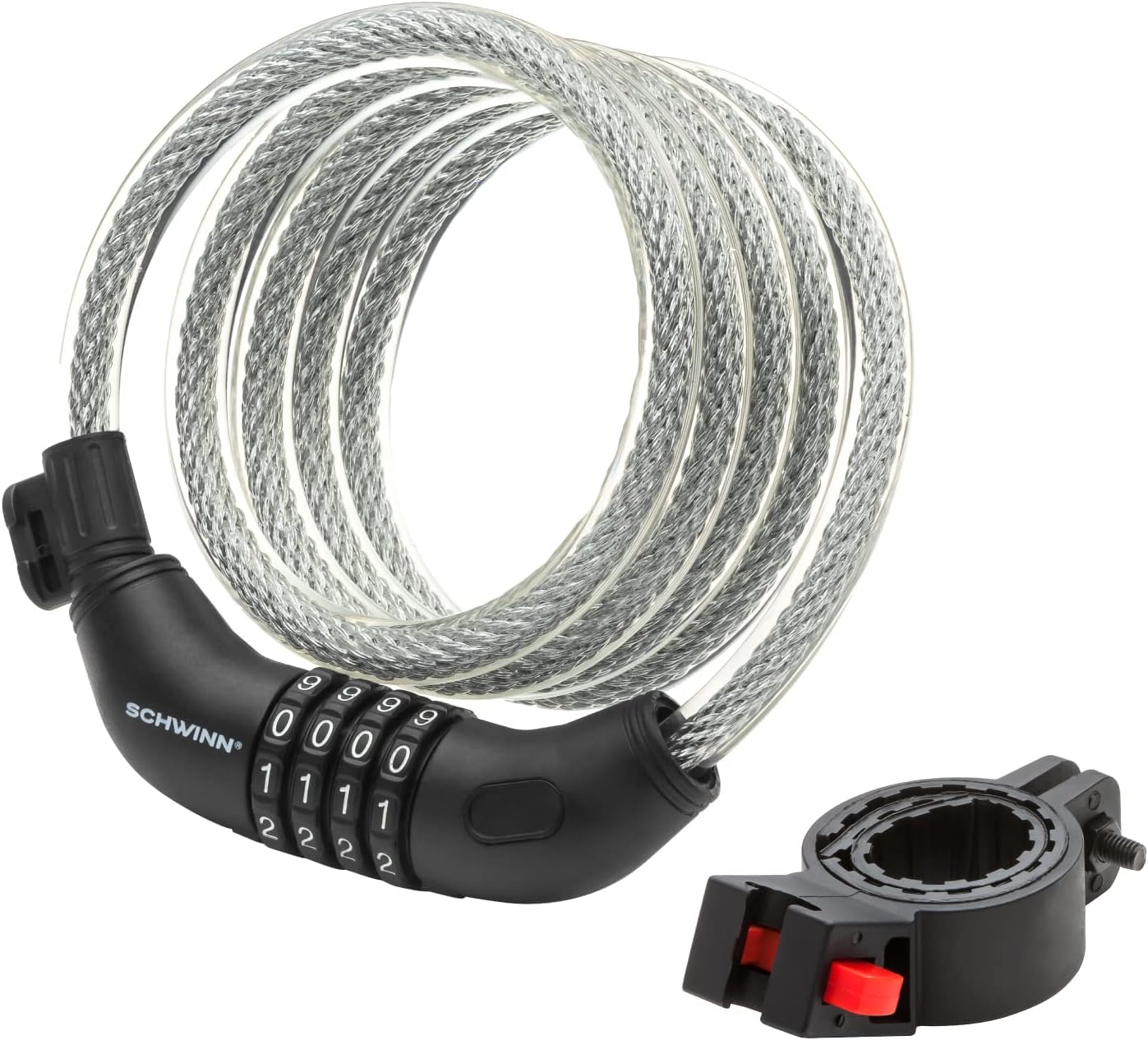 Schwinn Bike Combination Cable Lock, 6 ft x 12 mm, Black & Silver, Durable