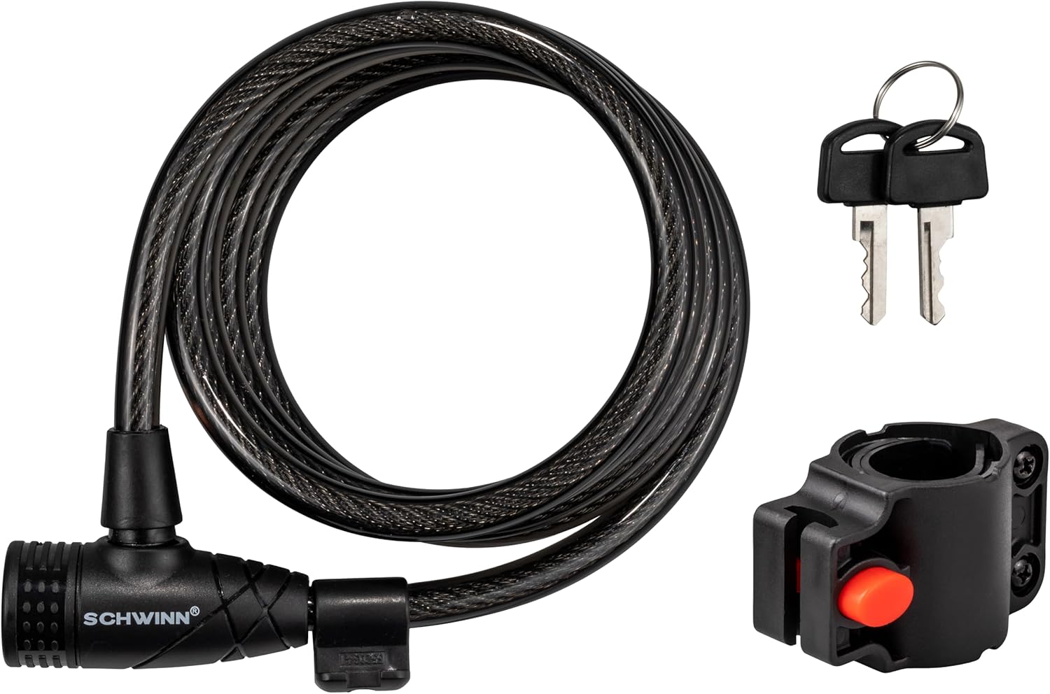 Schwinn Bike Cable Lock with Keys, 6 ft x 10 mm, Black, Braided Steel, Durable