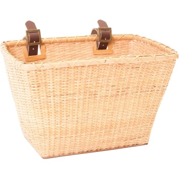 Cane Woven Rectangular Toto Basket with Authentic Leather Straps and Brass