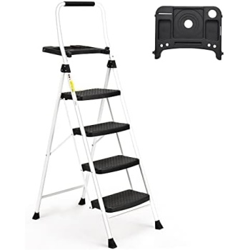 SocTone 4 Step Ladder, Folding Step Stool with Tool Platform, Sturdy& Portable