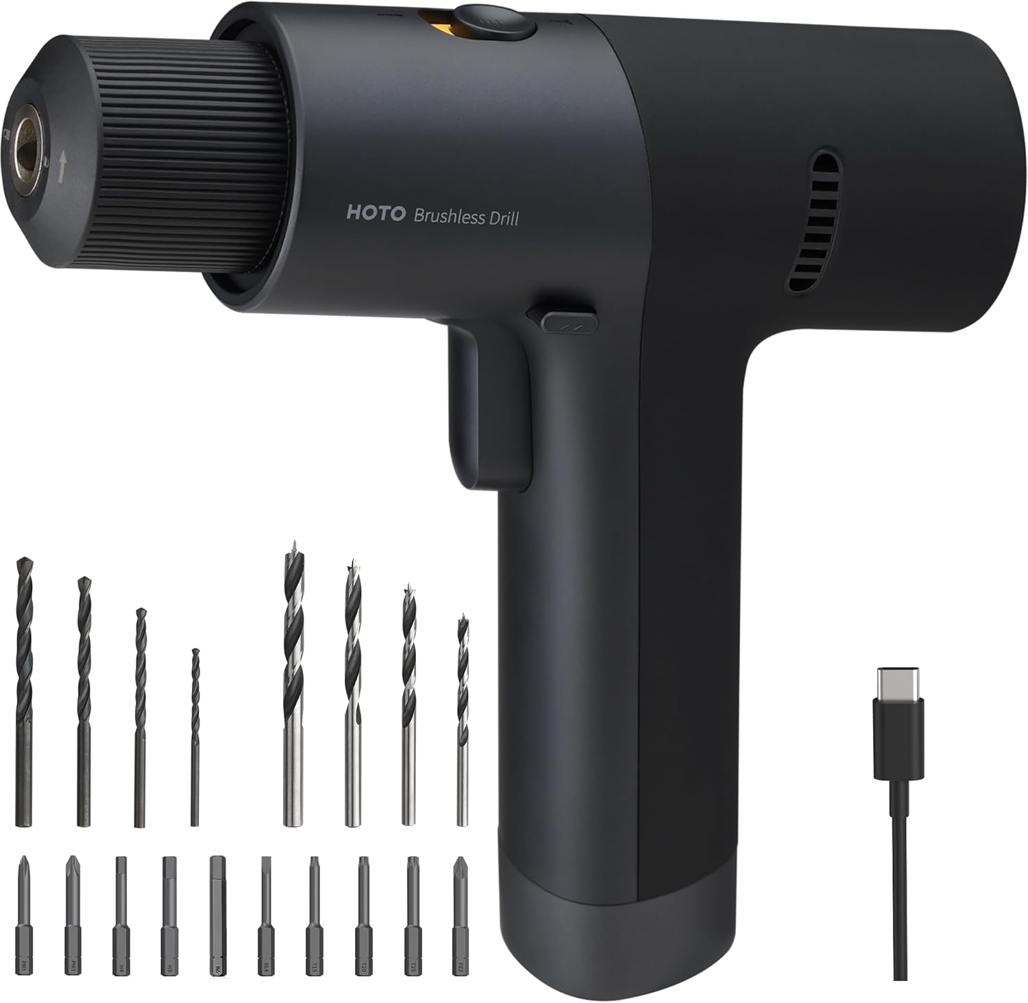 HOTO Cordless Brushless Drill 12V, LED Display Screen, 30 Precision Gears