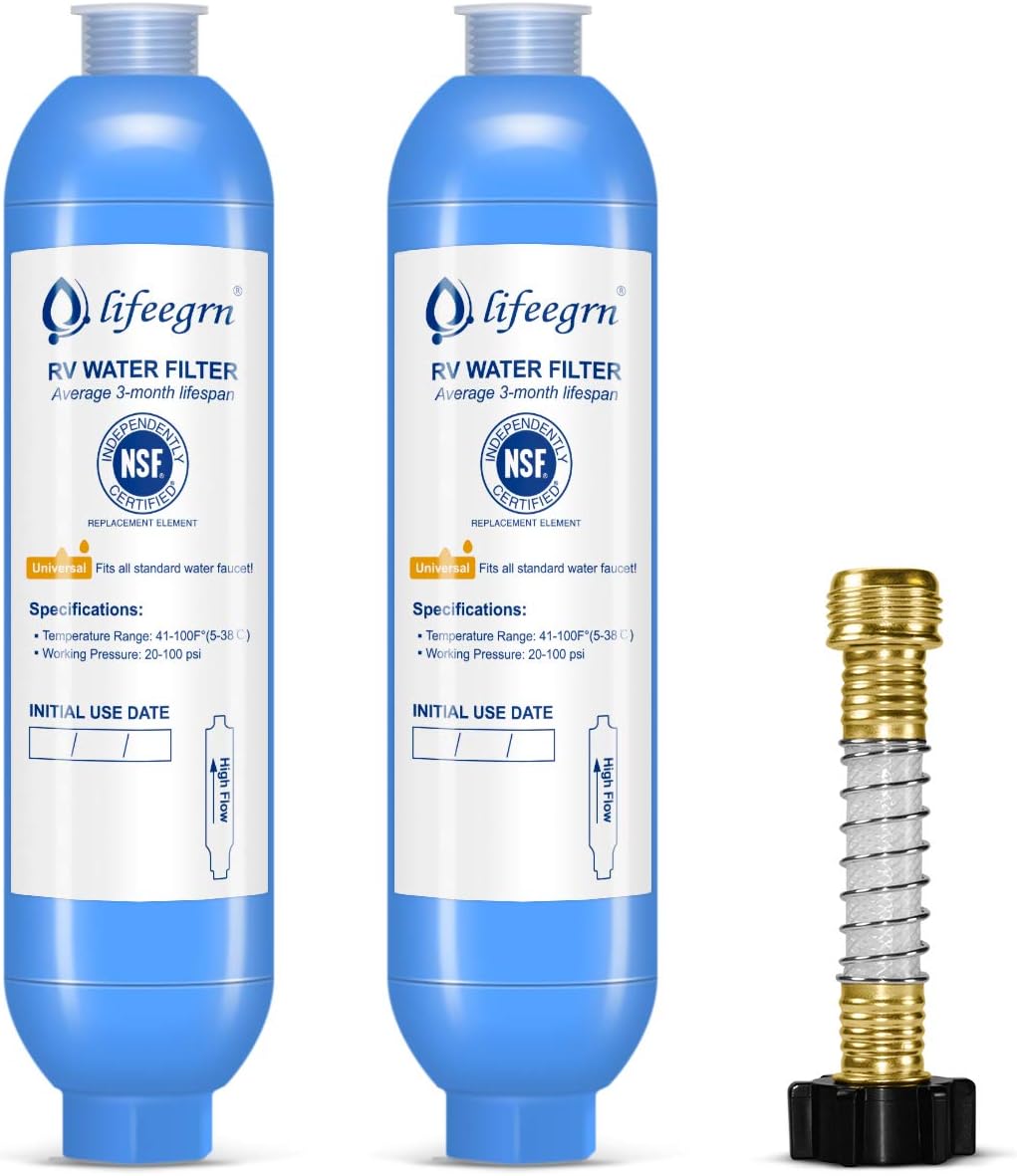 lifeegrn RV Water Filter with Hose Protector, Inline Water Filter, Reduces Bad