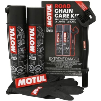 Motul C1 Chain Cleaner and C2 Motorcycle Chain Lube Kit with Brush, Gloves