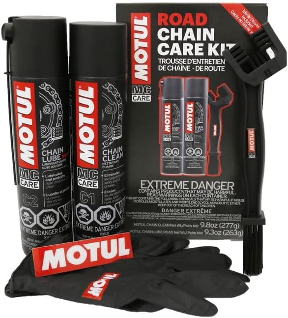Motul C1 Chain Cleaner and C2 Motorcycle Chain Lube Kit with Brush, Gloves