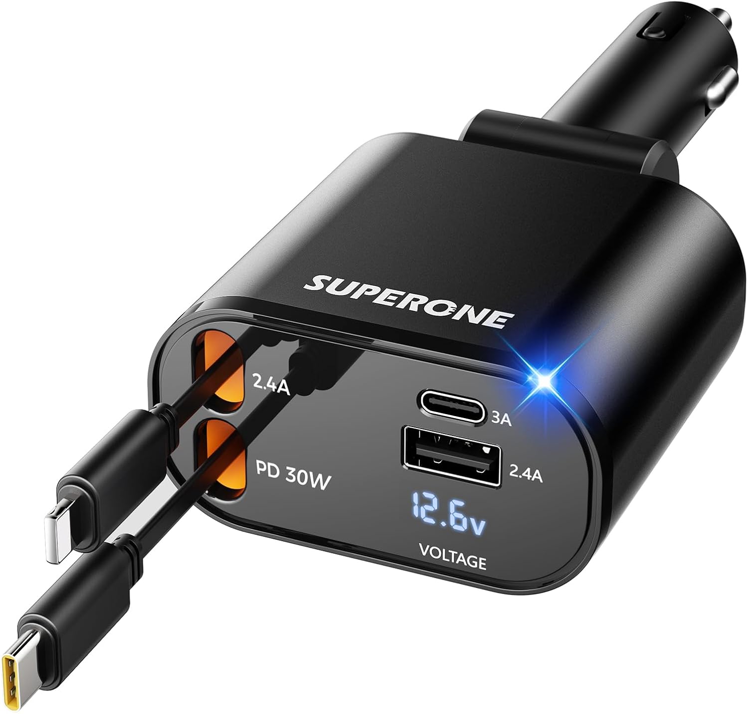 [Upgraded] SUPERONE Retractable Car Charger 4 in 1, Fast Car Phone Charger