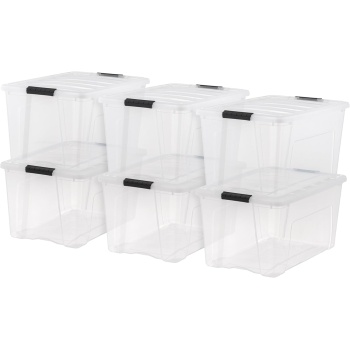 IRIS USA 72 Qt Stackable Plastic Storage Bins with Lids, 6 Pack - BPA-Free, Made