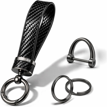 Turcee Leather Car Keychain - Carbon Fiber Interior Key Fob with Anti-Lost
