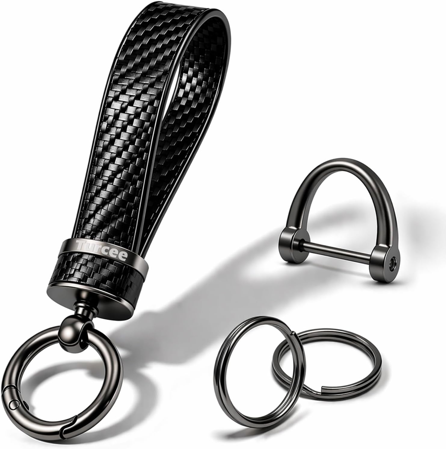 Turcee Leather Car Keychain - Carbon Fiber Interior Key Fob with Anti-Lost