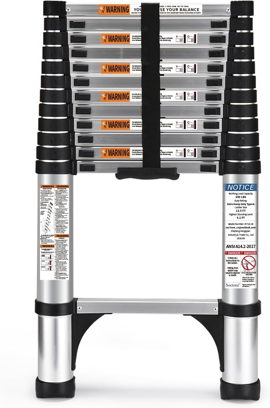 Telescoping Ladder, SocTone 12.5 FT Aluminum Lightweight Extension Ladder