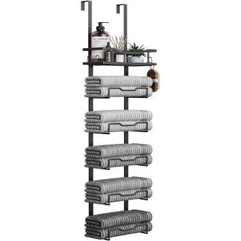Aetyord Hanging Towel Racks for Bathroom No Drill - 6-Tier Over The Door Bath