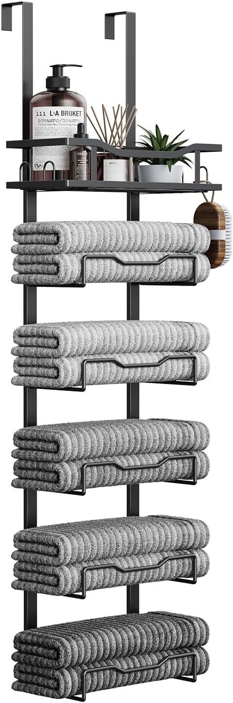 Aetyord Hanging Towel Racks for Bathroom No Drill - 6-Tier Over The Door Bath