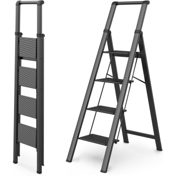 WOA WOA 4 Step Ladder, Ladders for Home, Anti-Slip Aluminum Pedals, Step Stool