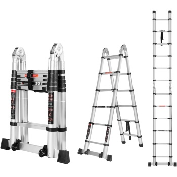 12.5 FT A Frame Telescoping Ladder, Extension Multi-Purpose w/Balance Bar