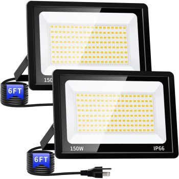 150W LED Outdoor Flood Lights with Plug, 18000lm Bright Work Light