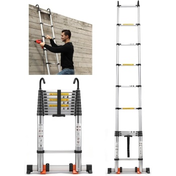 Saker Aluminum Telescoping Extension Ladder, Straight Ladder 12.5FT