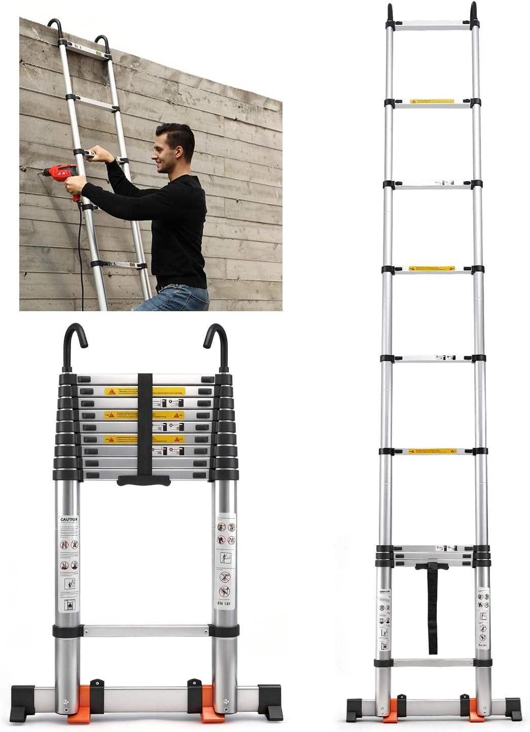 Saker Aluminum Telescoping Extension Ladder, Straight Ladder 12.5FT