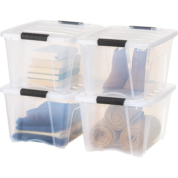 IRIS USA 32 Qt Stackable Plastic Storage Bins with Lids, 4 Pack - BPA-Free, Made