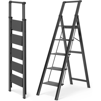 WOA WOA 5 Step Ladder, Ladders for Home, Anti-Slip Pedals, Step Stool Foldable