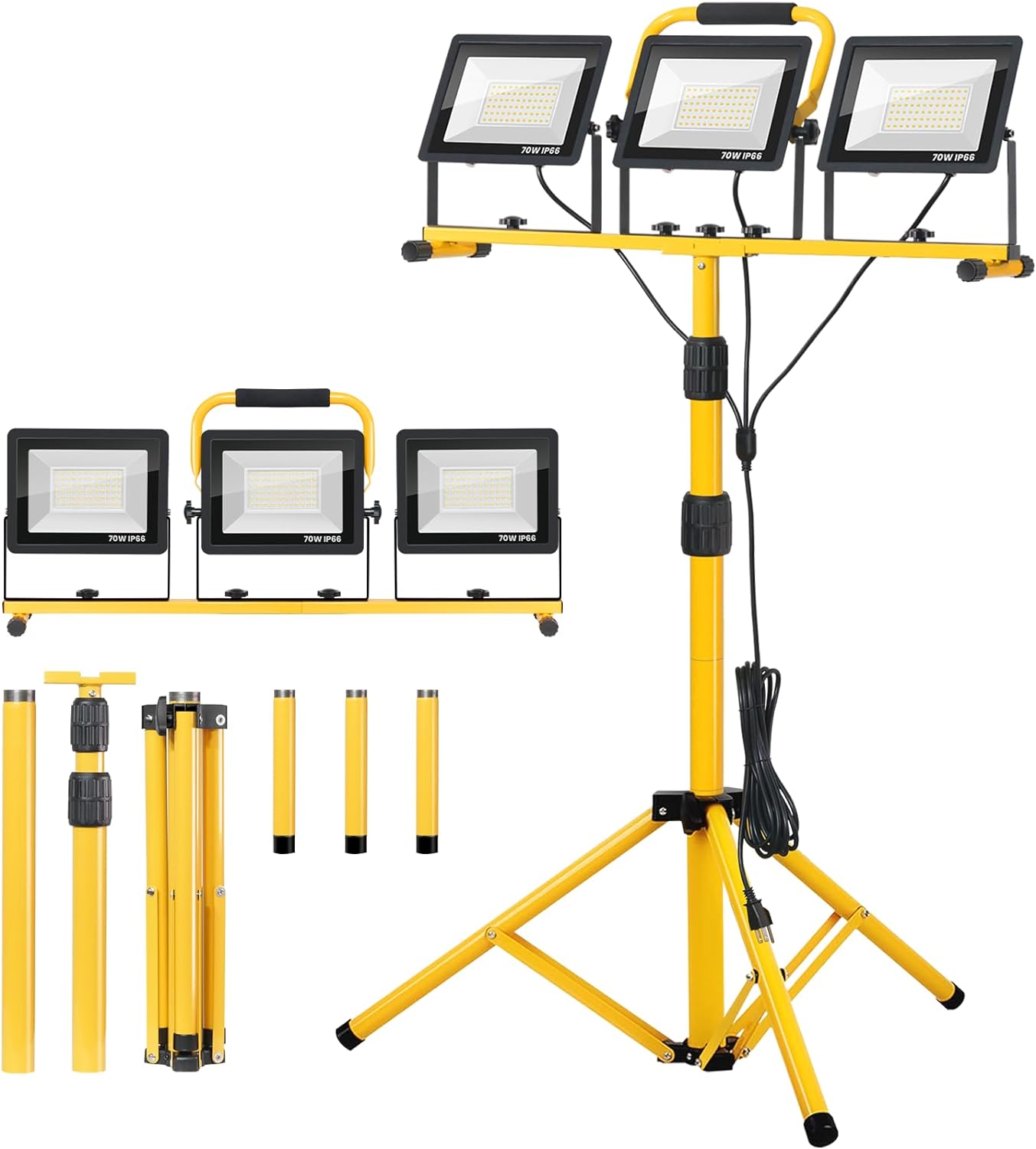 Zetunlo 21000Lumen LED Work Lights with Stand - 3 Head Portable Work Light