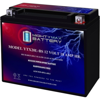 Mighty Max Battery YTX20L-BS - 12 Volt 18 AH, 270 CCA, Rechargeable Maintenance