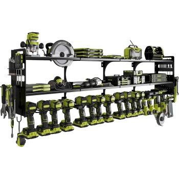 64" Power Tool Organizer Wall Mount, 16 Slots, 3-Tier Drill & Cordless Tool