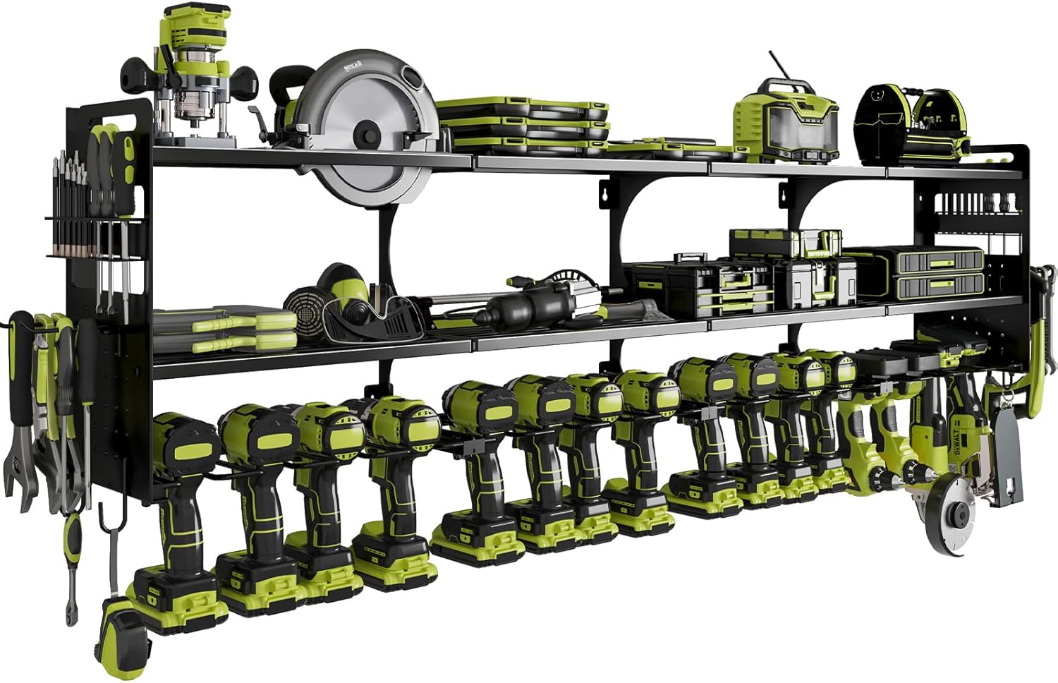 64" Power Tool Organizer Wall Mount, 16 Slots, 3-Tier Drill & Cordless Tool