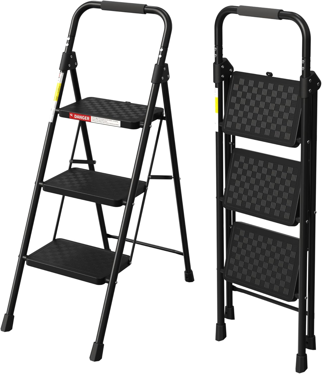 HBTower 3 Step Ladder, Folding Step Stool with Wide Anti-Slip Pedal, Step Stool