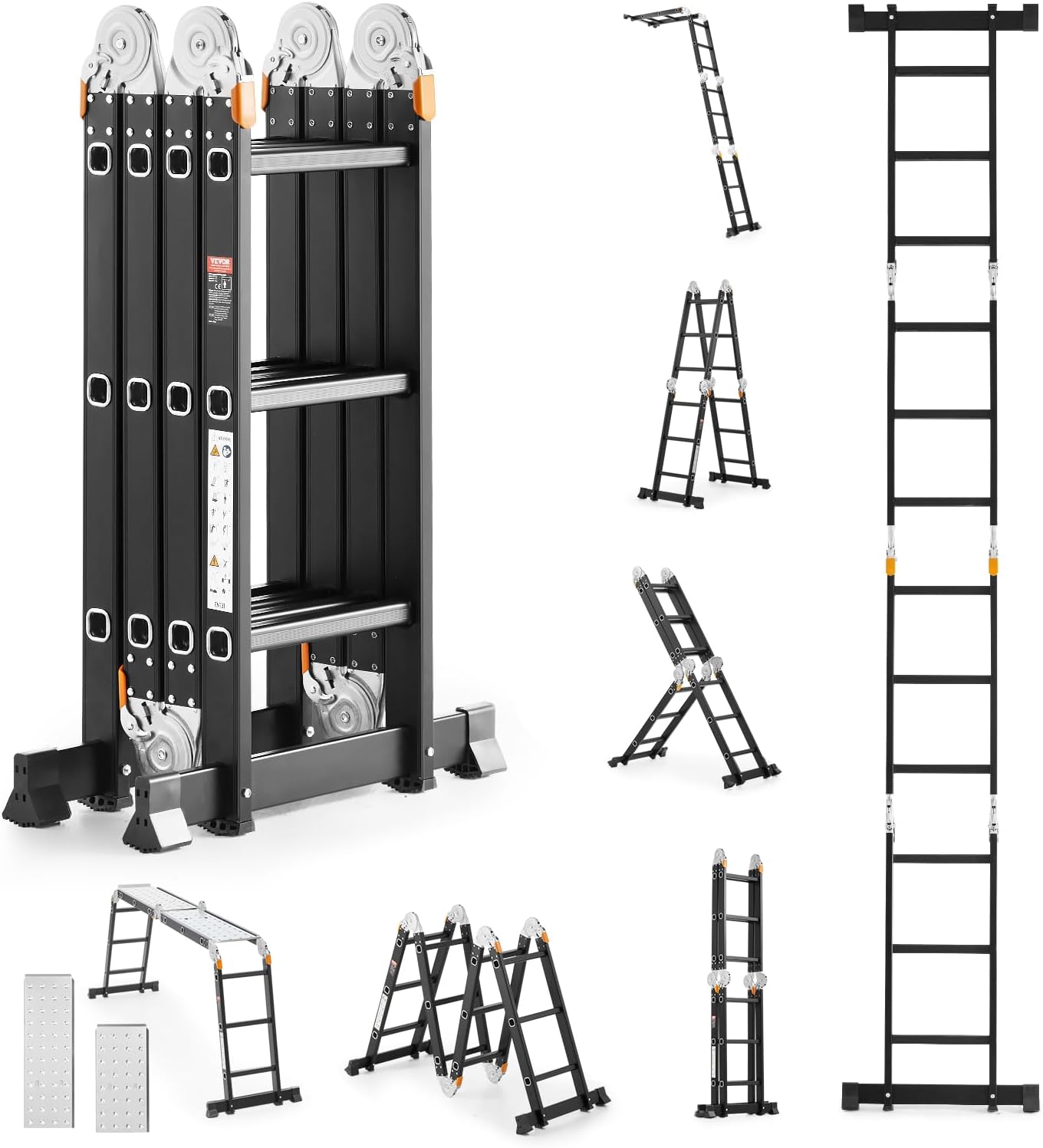 VEVOR Multi-Purpose Folding Ladder, 7-in-1 Tall Extension Step Ladder