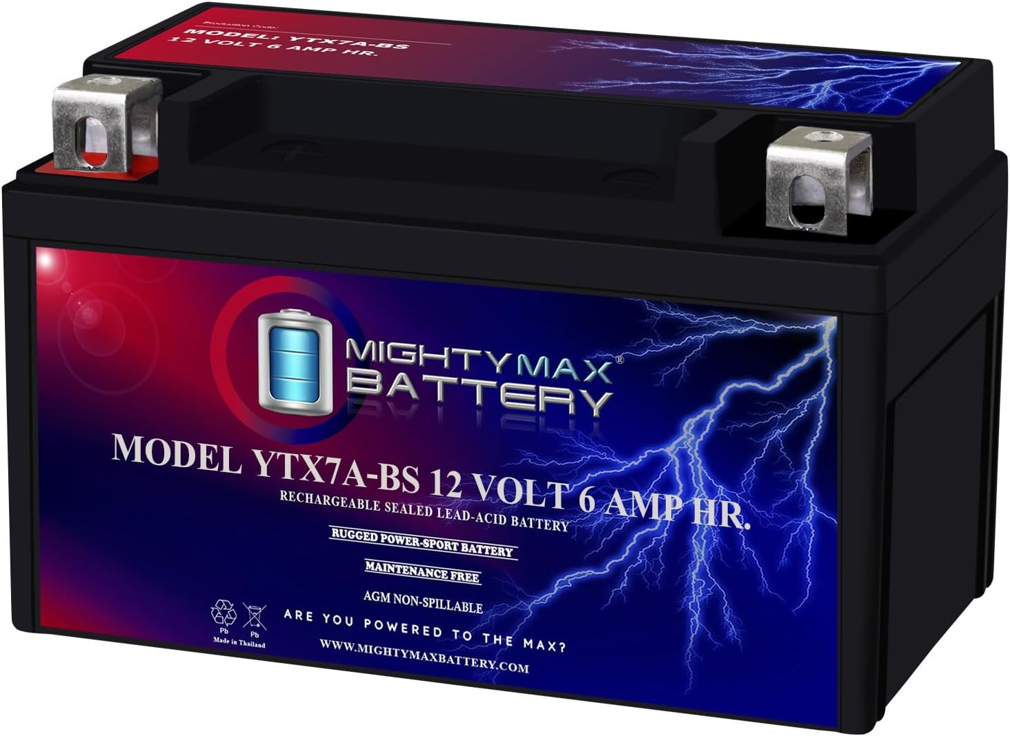 Mighty Max Battery YTX7A-BS -12 Volt 6 AH, 105 CCA, Rechargeable Maintenance