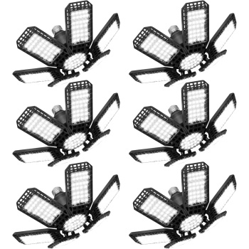6 Pack Garage Lights, 28000LM Super Bright LED Shop Lights with 6+1 Deformable