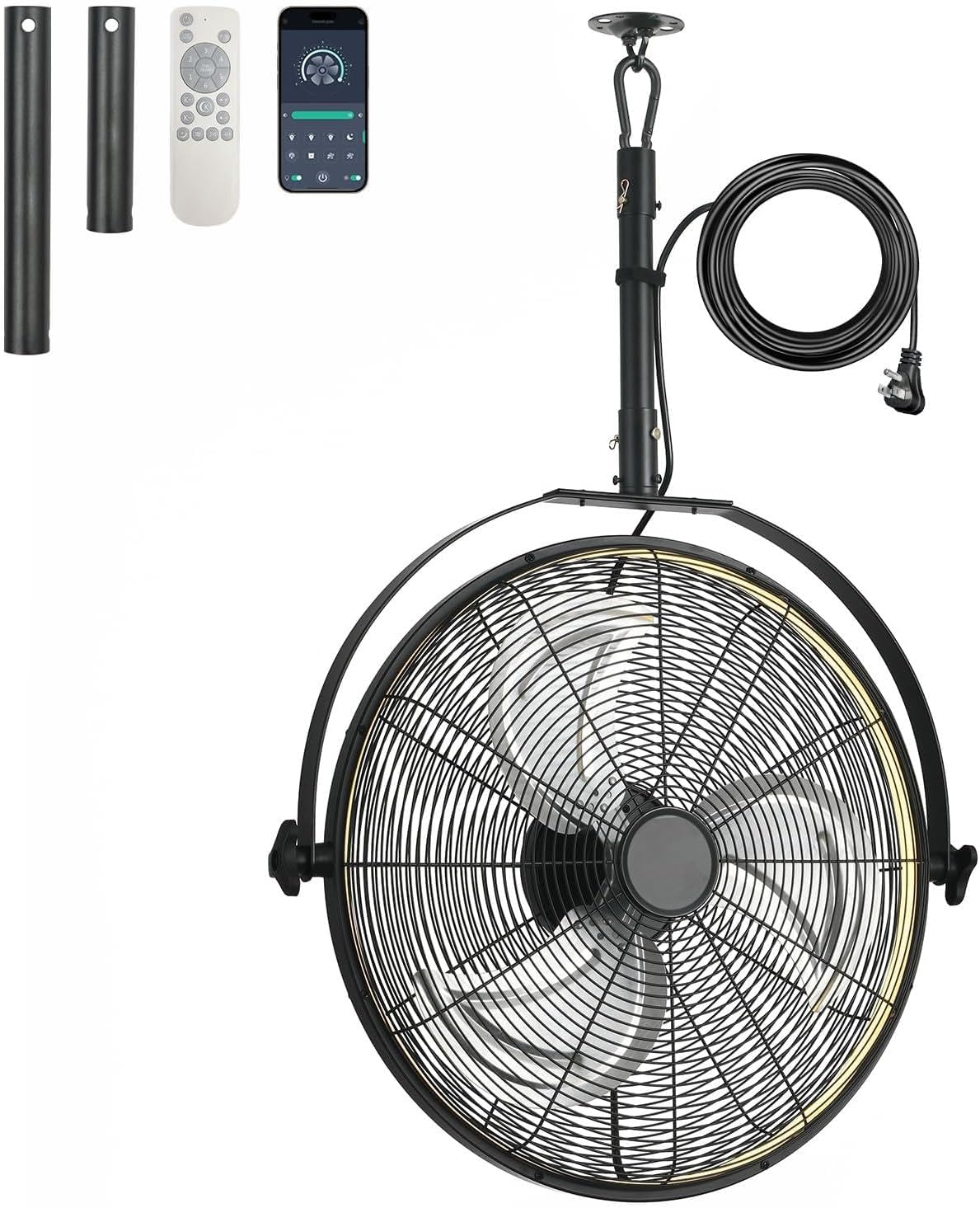 AHAWILL 22.8" Outdoor Hanging Ceiling Fan with Light - 360 Rotatable Fixed