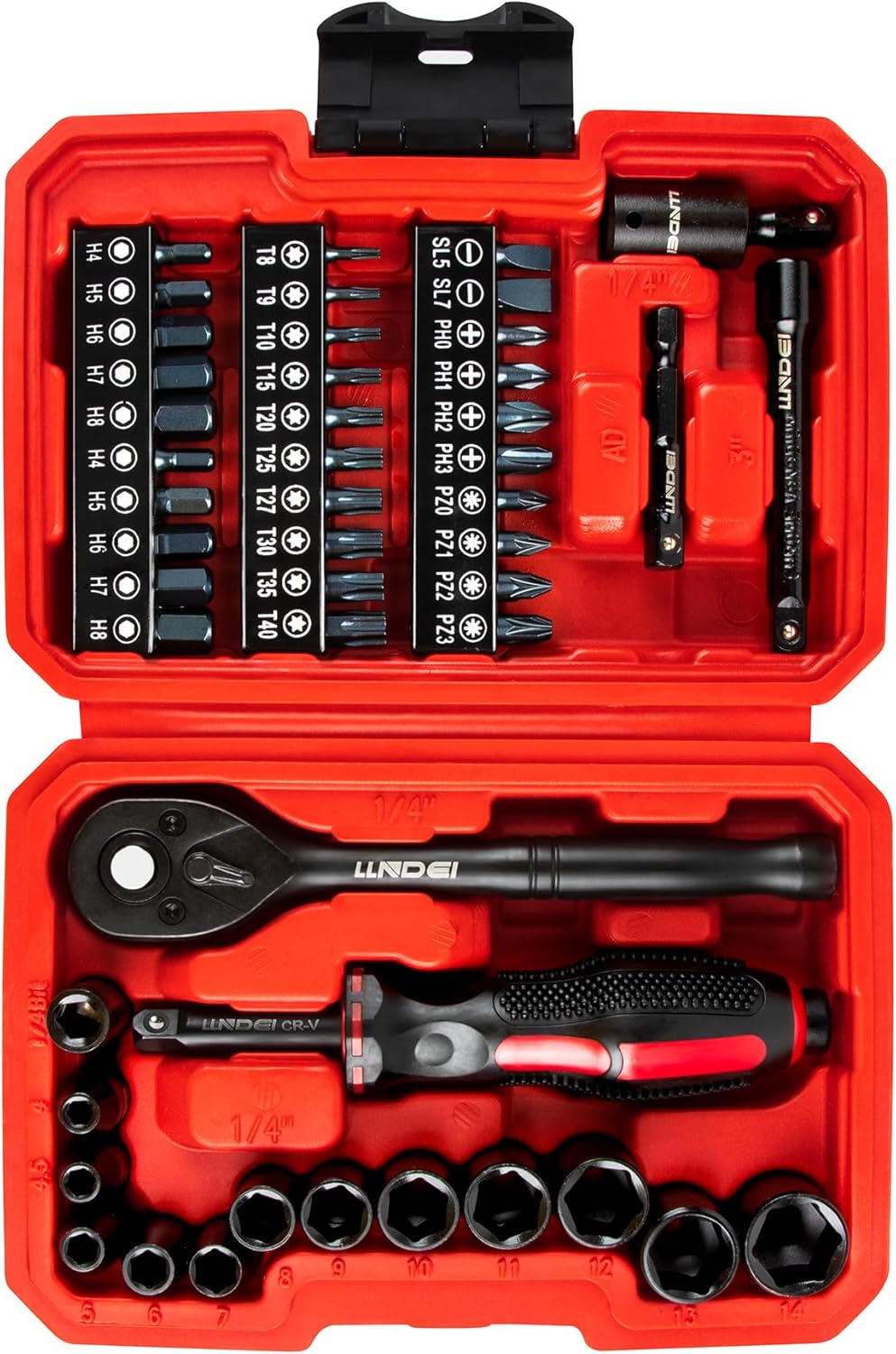 LLNDEI 48 Piece 1/4 Inch Mini Socket Ratchet Wrench Set, Metric Shallow Socket