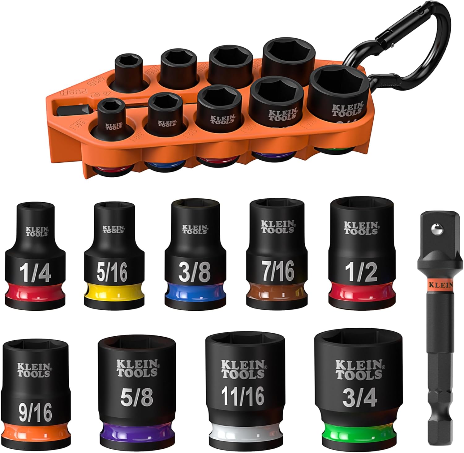 Klein Tools 33809 Grab-And-Go Impact Socket Set, SAE, 10-Piece Set