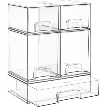 Vtopmart Stackable Storage Drawers Set of 5, Clear Plastic Organizer Bins